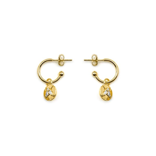 Øreringe - Ufore - Argent 925 - Zirconium - Guld 18k - Creole
