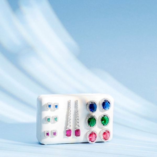 Luxenter Øreringe i 925 sølv og akvamarin zircon, rhodium-belagt - Sesh