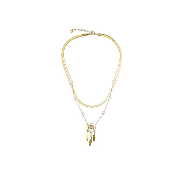 Collier - LUXENTER - Anthori - Hvide perler - 18 karat guld finish - Stål Vit