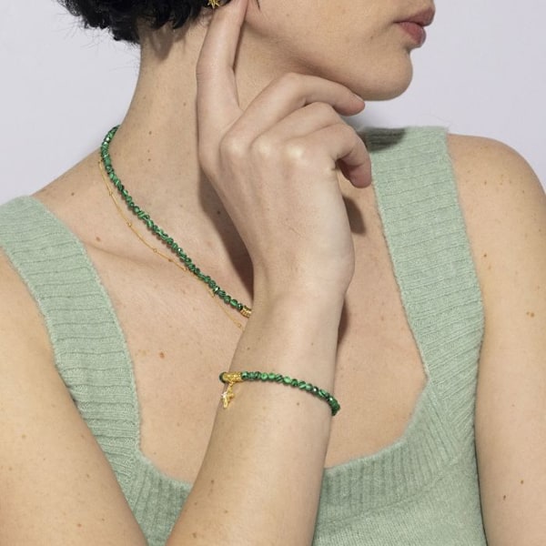 Armbånd Luxenter i 925 sølv med malakit afsluttet i 18K guld - Locare Grön