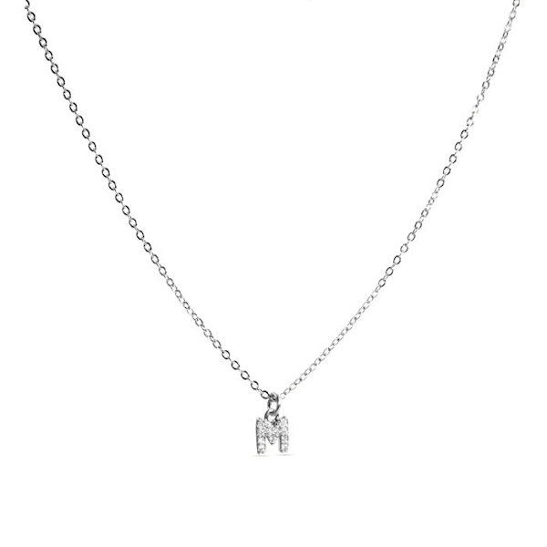 Halsband - Luxenter - Alfabet M - Zirconium briljant - Silverfärgad - 42 cm + 3 cm förlängning