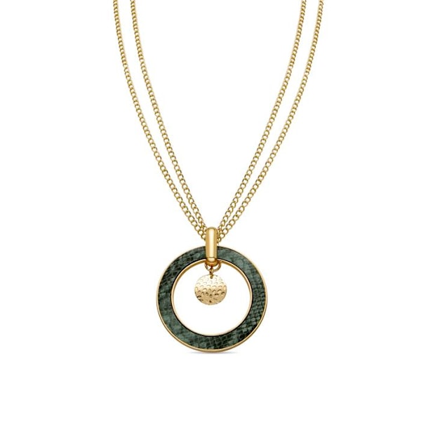 Collier - Luxenter - Amta - Lysegrøn læder - 18K gult guld - 80 cm + 10 cm forlængelse Ljusgrön