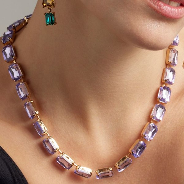 Collier - Ankek - Modell i violet krystal - 18 karat guld - Længde 44 cm + 10 cm Lila