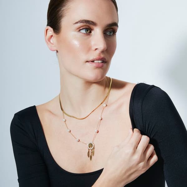 Collier - LUXENTER - Anthori - Hvide perler - 18 karat guld finish - Stål Vit