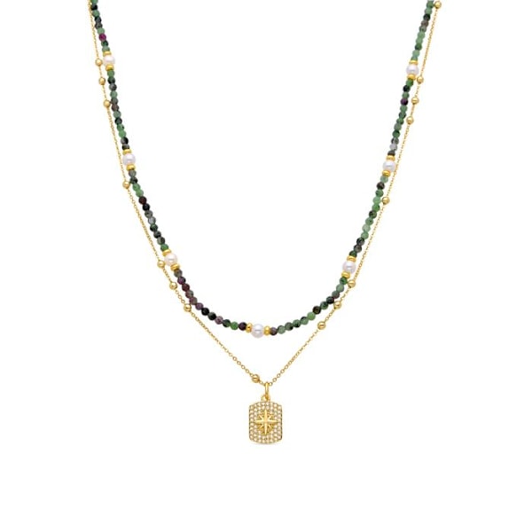 Collier - Luxenter - Rayure - Or jaune 18 carats - Perles blanches - 42 cm + 3 cm forlængelse Vit