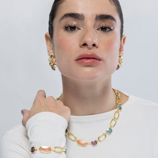 Halsband - Orzur - Flerfärgad - 18K guld - 46 cm + 3 cm förlängning - Kvinna Flerfärgad