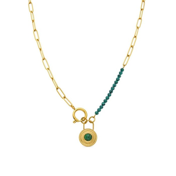Halsband - Luxenter - Mossir - Malakit - Gult guld 18K - 42cm