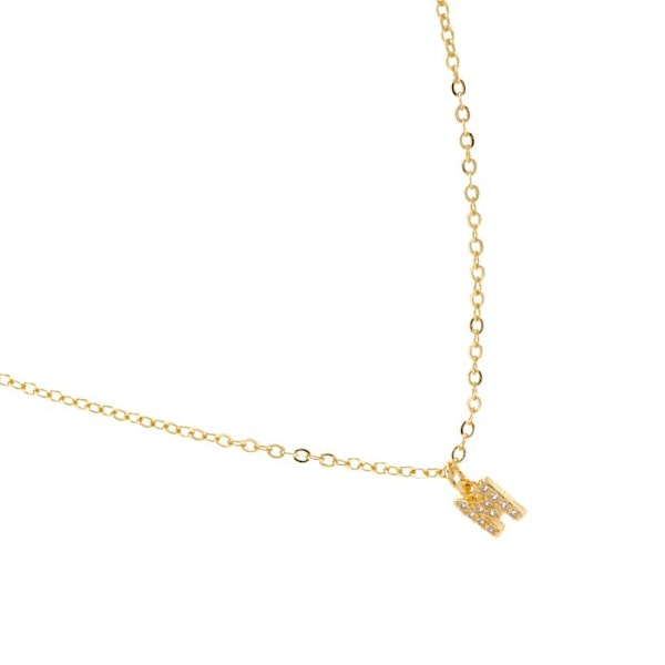 Collier - Luxenter - Bogstav M - Guld 18k - Kubisk Zirkon - 42 cm + 3 cm forlængelse
