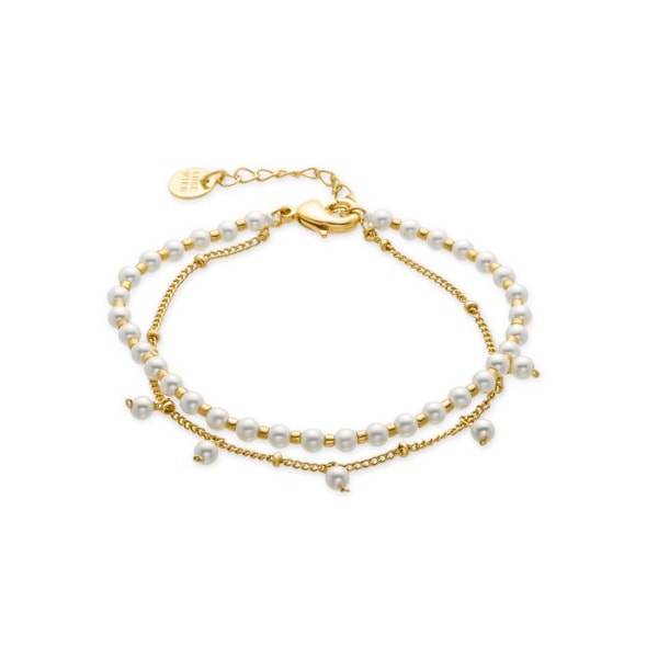 Kor bracelet - Luxenter - Subri - 18 karaatin keltakulta - Valkoiset helmet - 16cm + 3cm jatkopala Vit