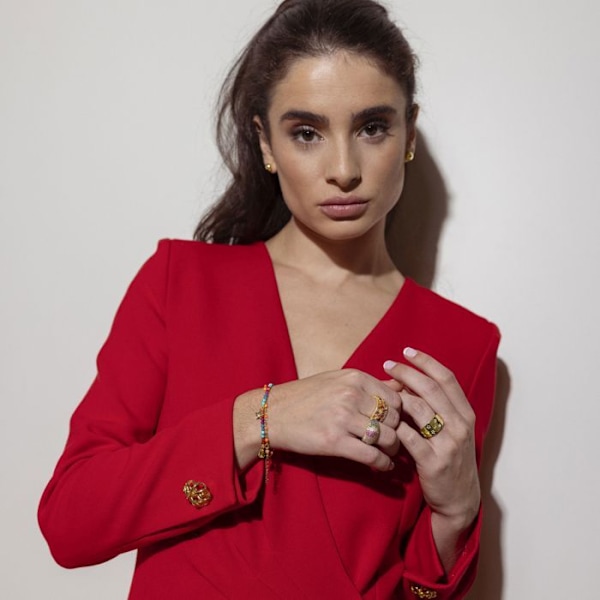 Luxenter armbånd i 925 sølv med multicolor krystaller afsluttet i 18K gult guld - Sten Flerfärgad