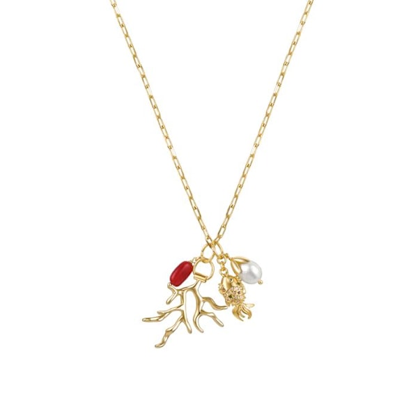 Collier - Luxenter - Sylwa - Guld 18K - Korall - Metallisk legering