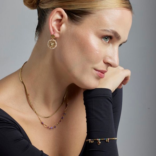 Armband - Luxenter - Damya - Guld 18k - Flerfärgad kristall - Längd 16 cm + 3 cm Flerfärgad