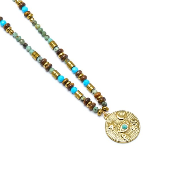 Collier - Luxenter - Salki - Flerfärgad natursten - 18k guld - 42cm + 3cm förlängning Flerfärgad