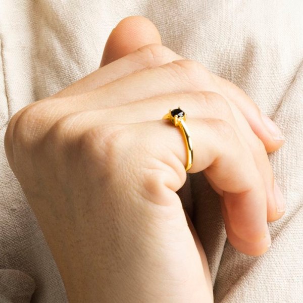 Ring - Luxenter - Otieno - Silver 925 - Zircon Onyx - Yellow Gold 18k svart 9