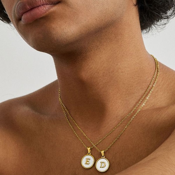 Halsband - Luxenter - Bokstav E - Vit pärlemor - 18K guld - 42 cm + 3 cm förlängning
