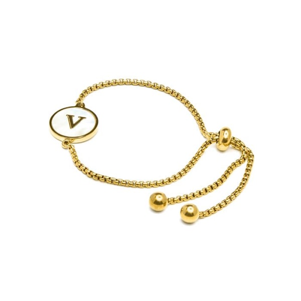 Armbånd - Luxenter - Bogstav V - Hvid perlemor - 18K guld - Personlig smykke Vit