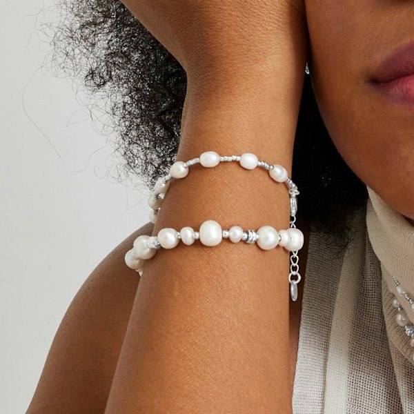 Armband - Luxenter - Tartys - Vita pärlor - Rhodiumpläterad - 16,5 cm + 3,5 cm förlängning Vit