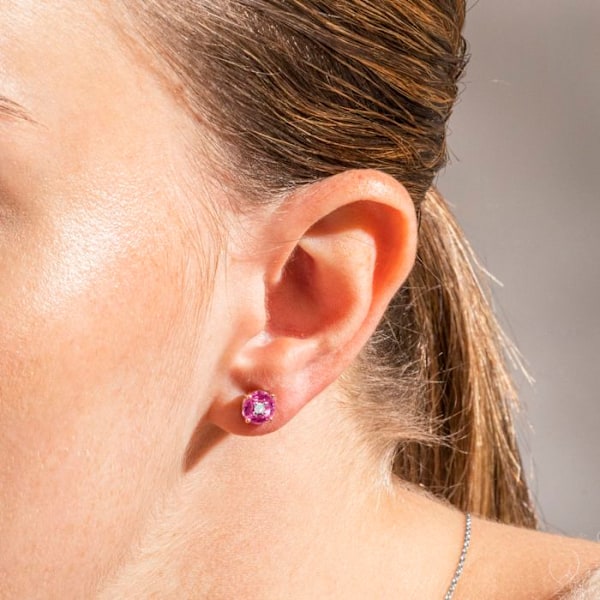 Øreringe - Luxenter - Siankho - Argent 925 - Rosa zircon - Diameter 6,5 mm Rosa