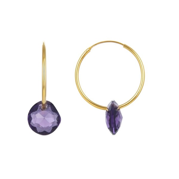 Øreringe - Vanshy - 925 Sølv - Violet hydrotermisk kvarts - 18k Guld - Huggie-lås Lila