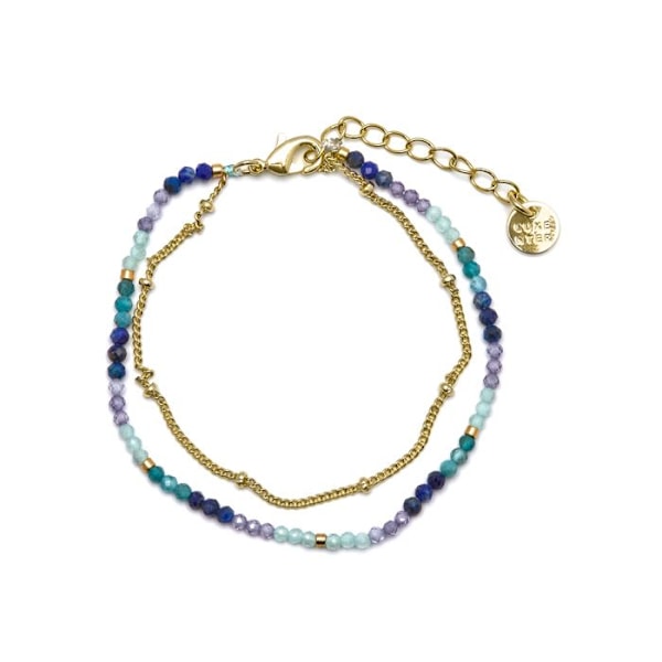 Armband - Aiel - Klarblått kristall - Gult guld 18K - 15 cm + 3 cm förlängning - Karbinhake Mörkblå