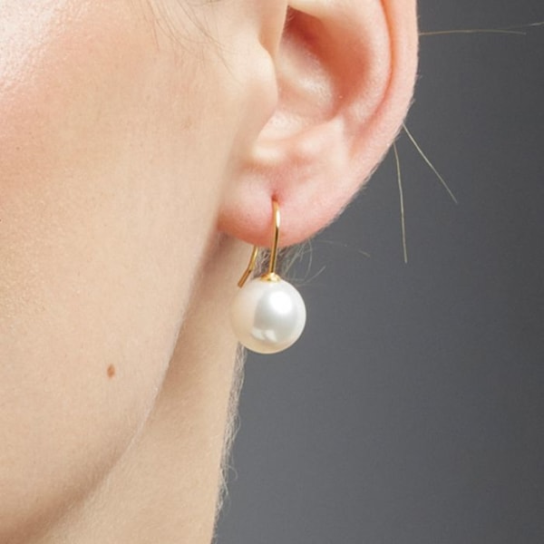 Boucles d'oreilles Luxenter i 925 sølv med hvid perle afsluttet i 18K guld Højde 23 mm - Essential