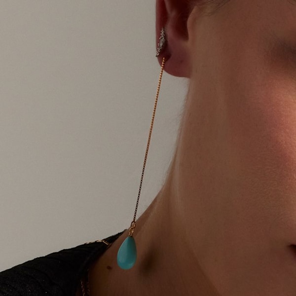 Øreringe - ZOQOYI - Sterlingsølv 925 - 18 karat guldbelægning - Turquoise - Kvinde Turkos
