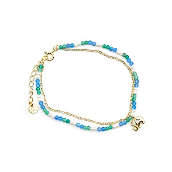 Armband - Dirhum - Silver 925 - Guld 18k - Mörkblå kristall - 16cm + 3cm förlängning Mörkblå