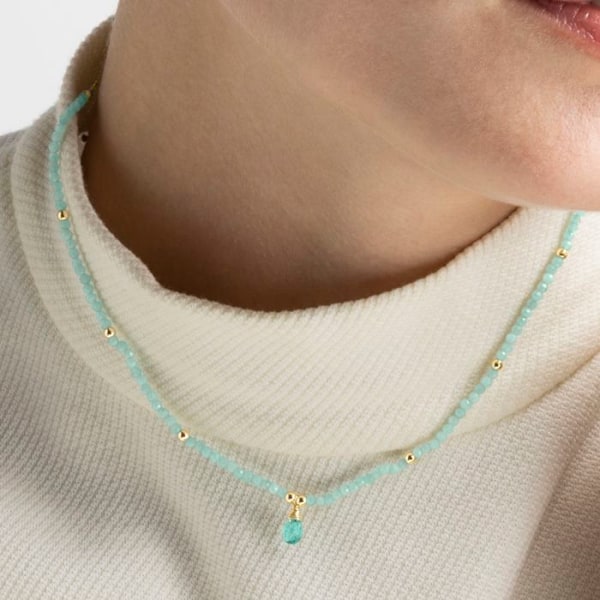 Collier - Athat - 18 Karat Guldpladeret Legering - One Size - Grøn - Amazonit Grön