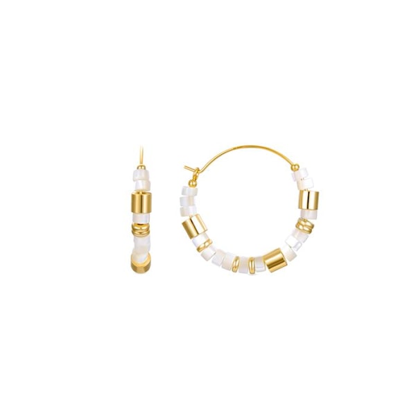 Boucles d'oreilles Luxenter i 925 sølv med hvid perlemor afsluttet med 18K guld - Wicoy