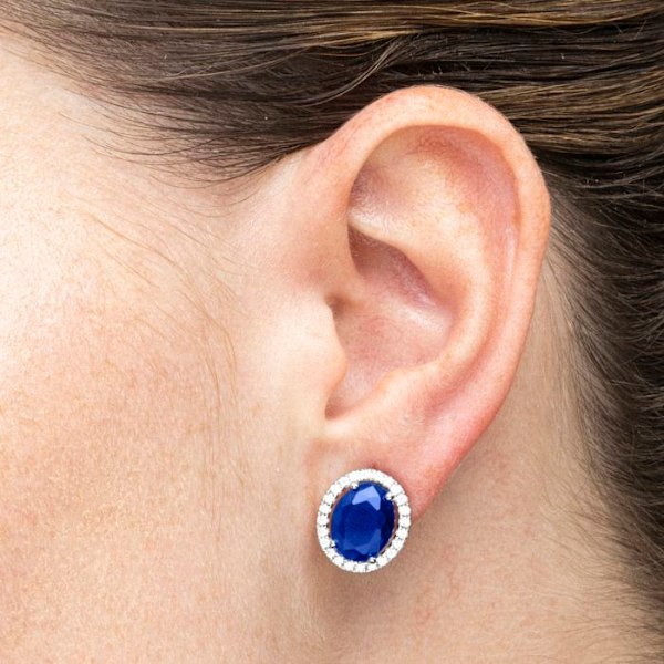 Luxenter Øreringe i 925 sterlingsølv og zirkon safir belagt med rhodium - Lyla