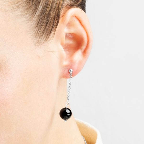Øreringe - Luxenter - Yedia - Sølv 925 - Onyx - Rhodiumbelagt