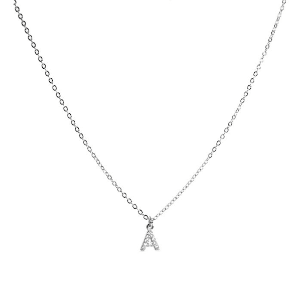 Halsband - Luxenter - Bokstav A - Zirkonsten - Silverfärgad - 42 cm + 3 cm förlängning