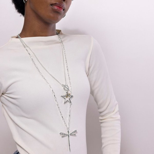 Halsband - Luxenter - Makdo - Rhodiumpläterad - Längd 80 cm - Silverfärgad