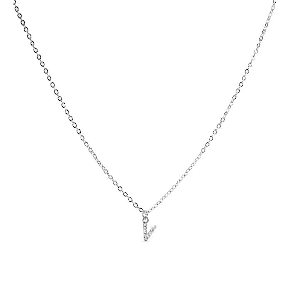 Collier - Luxenter - Alphabet V - Silver - Zirkonium - 42 cm + 3 cm förlängning