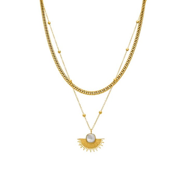 Collier - Luxenter - Sycu - Valkoinen simpukankuori - 18K keltakulta - Karabiinilukko
