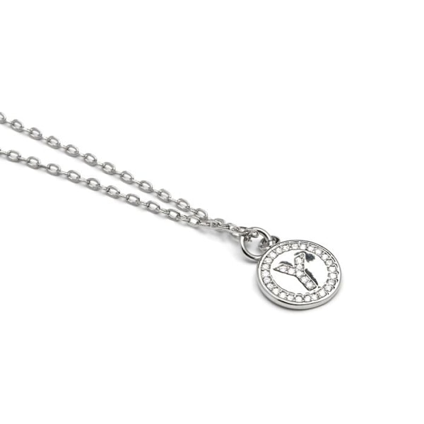 Collier - Luxenter - Bokstav Y - Briljant zirkon - Rhodiumpläterad - 42 cm + 3 cm