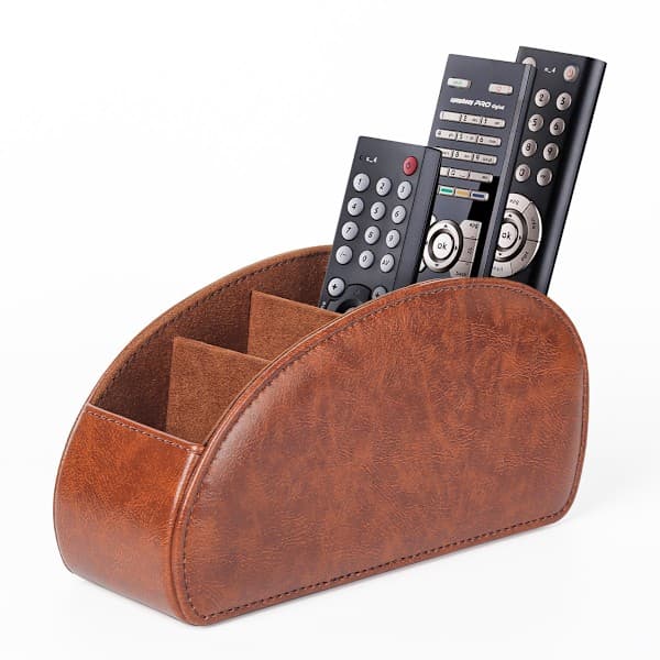 Remote Control Holder with 5 Compartments, PU Leather Organization Storage Box for TV Remote Control BROWN Brown