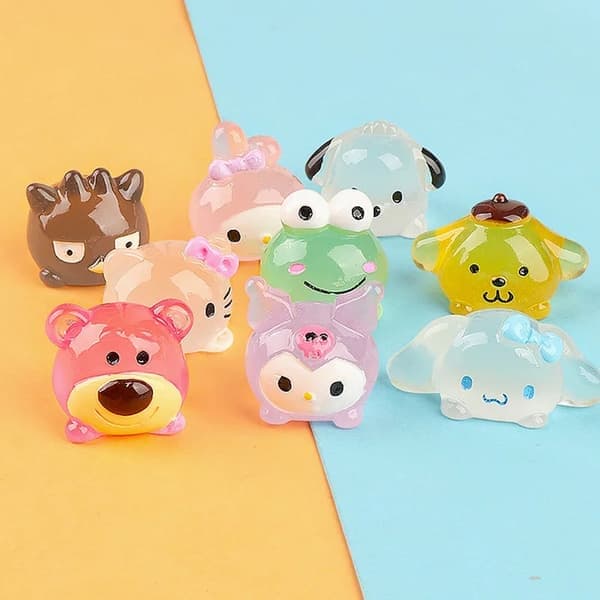 Kawaii Mini Resin 3D Dyrefigurer - Selvlysende Flatback Tilbehør til DIY Projekter