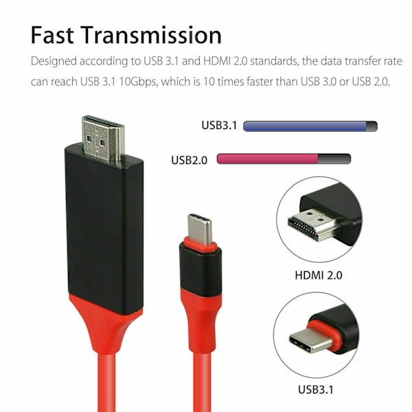 För Samsung Galaxy S10 Note 9 Macbook USB-C Typ C till HDMI HDTV TV-Kabeladapter