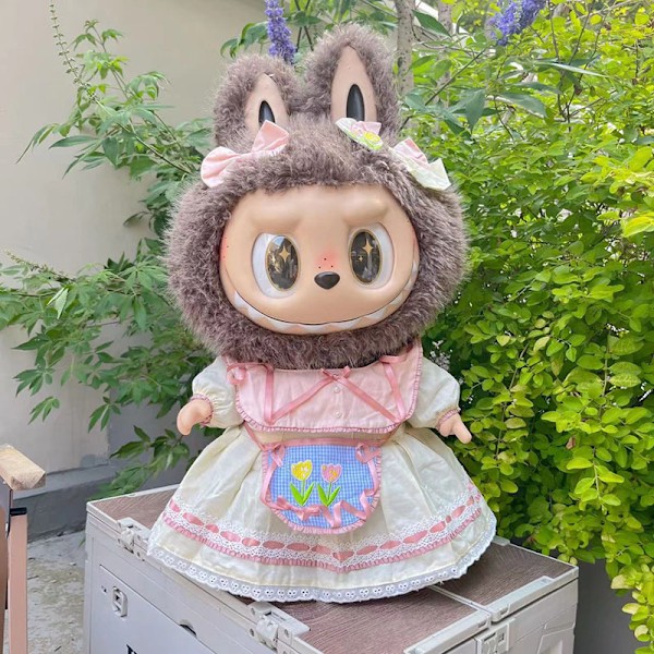 /NC/58cm Zimomo Docka Vinyl Labubu Plysch Kläder Söt Klänning Outfit Kläder Endast Labubu 58cm clothes without doll M pink striped spring + bag set