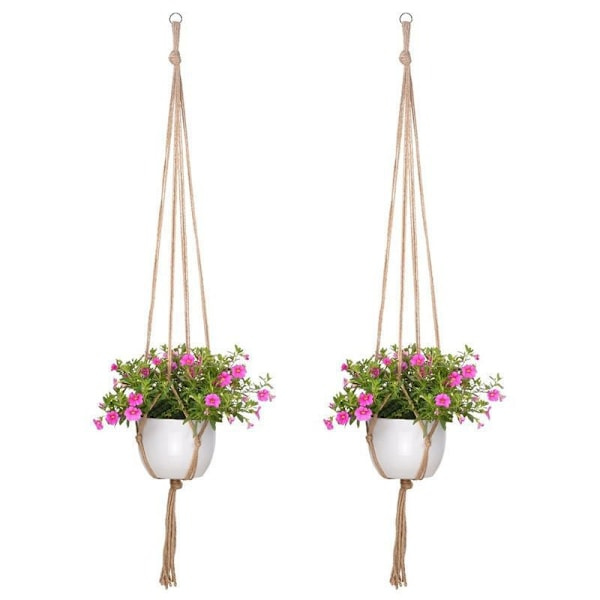 NN-2 st Enkla Blomkruka Nät (105cm), Kreativ Trädgård Grön Hängande Växt Hängkorg, Vävd Modell Hamparep Bomullsrep Nät