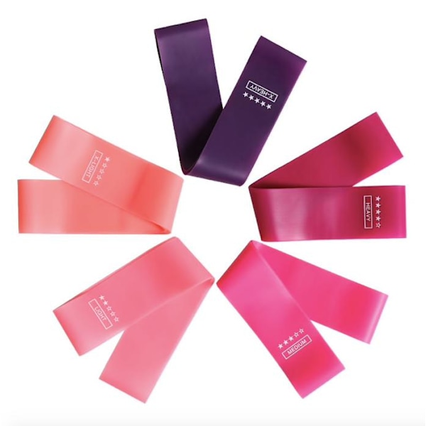 5-pakning Treningsbånd, Motstandsbånd, yoga, rehab Rosa one size Pink