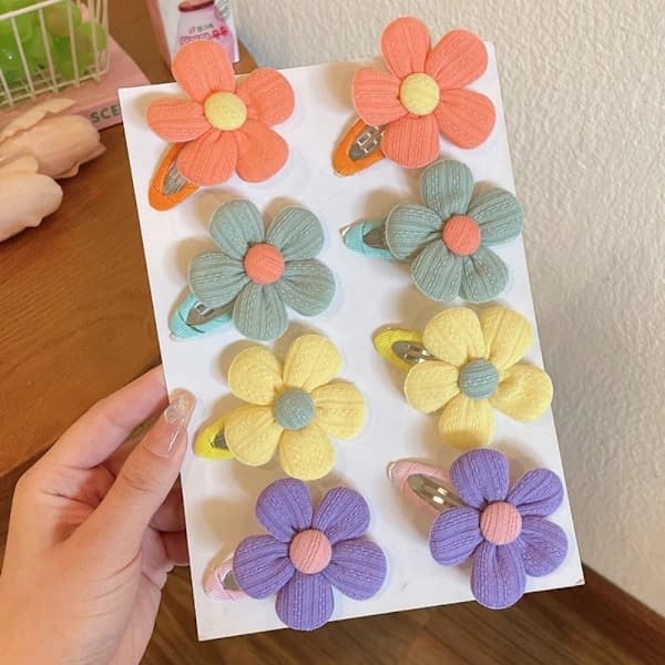4 Par Stoff Blomst Par Klype LILLA Lilla