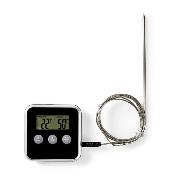Kjøtttermometer | Alarm / Timer | LCD-skjerm | 0 - 250 °C | Sølv / Svart_NN