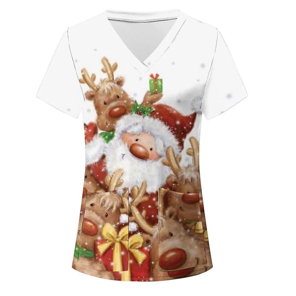 Kvinnor Christmas Fun Printing V-halsficka Kortärmad T-shirt Damer Amningskläder M I