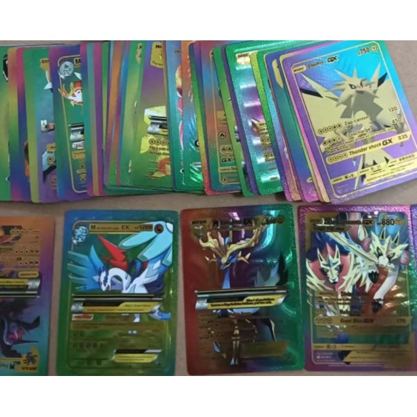 55 extremt sällsynta Monster-kortpaket [inklusive Vmax, GX, EX, V, etc.], intressant kombination, glänsande kort, perfekt present till barn Färg English Colour