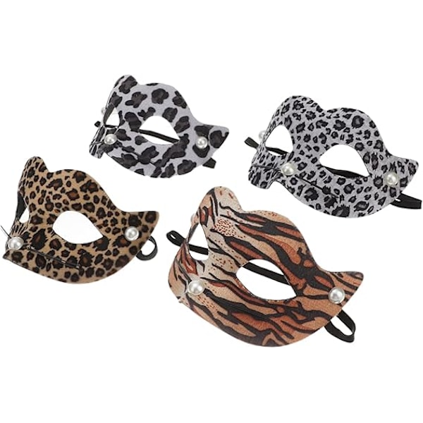 4 st leopard PVC-mask Halloweenmask maskeradmask för kvinnor Halloween spetsmask cosplay kostymer maskeradmasker maskdekor delikat djurmask