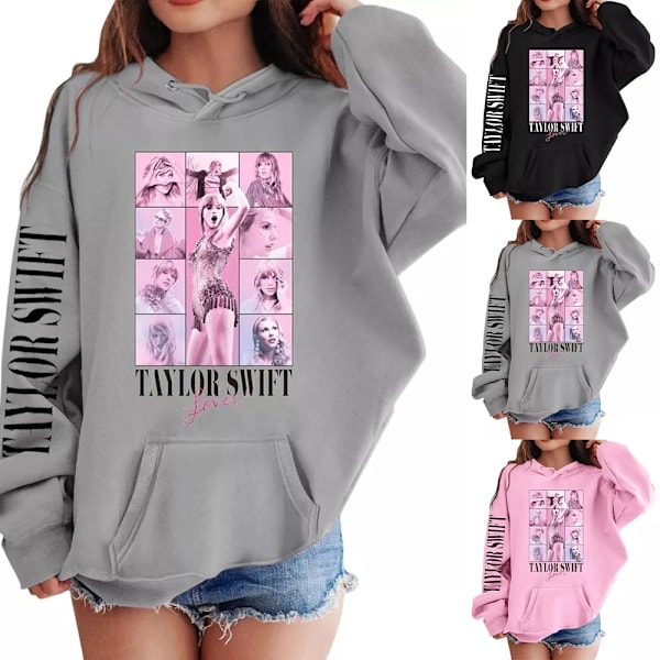 Tjejer Taylor Swift Hoodie Streetwear Höstkläder Med Fick Dragsko Casual Långärmad Pullover Svart 150cm