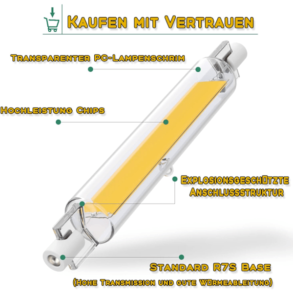 R7S LED 118mm Dimbar 1200LM, 20W R7S LED-lampa Varmvit 3200K, Ersättning J7S Halogen 180W-200W Lampa, R7S LED COB Högt Linjärt Ljus, 360° Strålvinkel