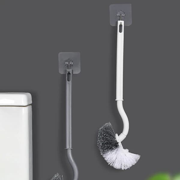 Langt skaft, bøjet hoved, toiletbørste, multifunktionel, ingen døde hjørner, toiletskålsbørste til badeværelse, grå